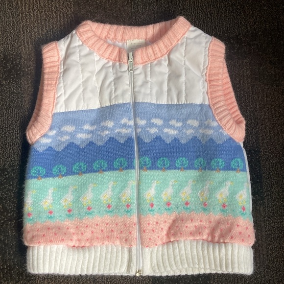 VNTG Sweater & Vest Set Girls Pink w/Ducks Clouds Hearts Size 18 month 90's Y2K - Picture 5 of 13
